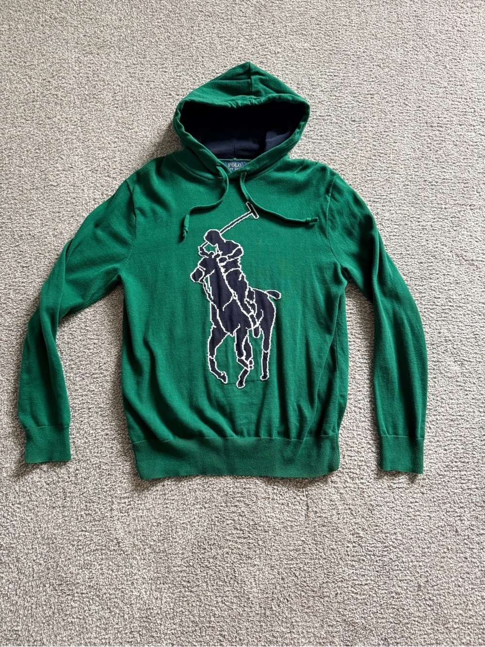Ralph Lauren Green Knit Hoodie with Navy Polo Tag